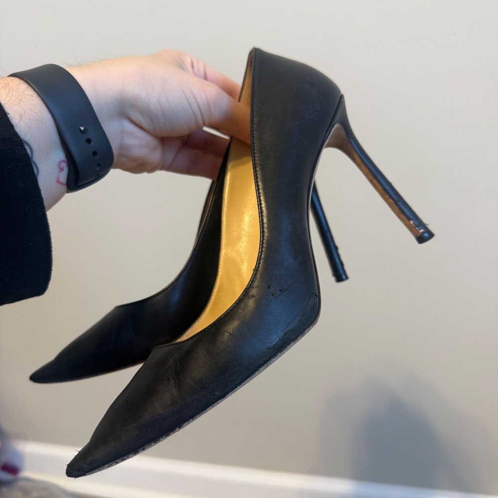 Jimmy Choo Black Leather Pointed Toe Stiletto Pumps Heels IT 38 US 8 - Picture 11 of 16